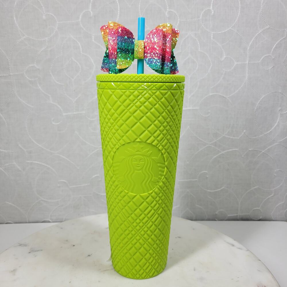 Starbucks Mexico Lime Green Jeweled Cup Venti 9" Plastic Studded Tumbler 2023